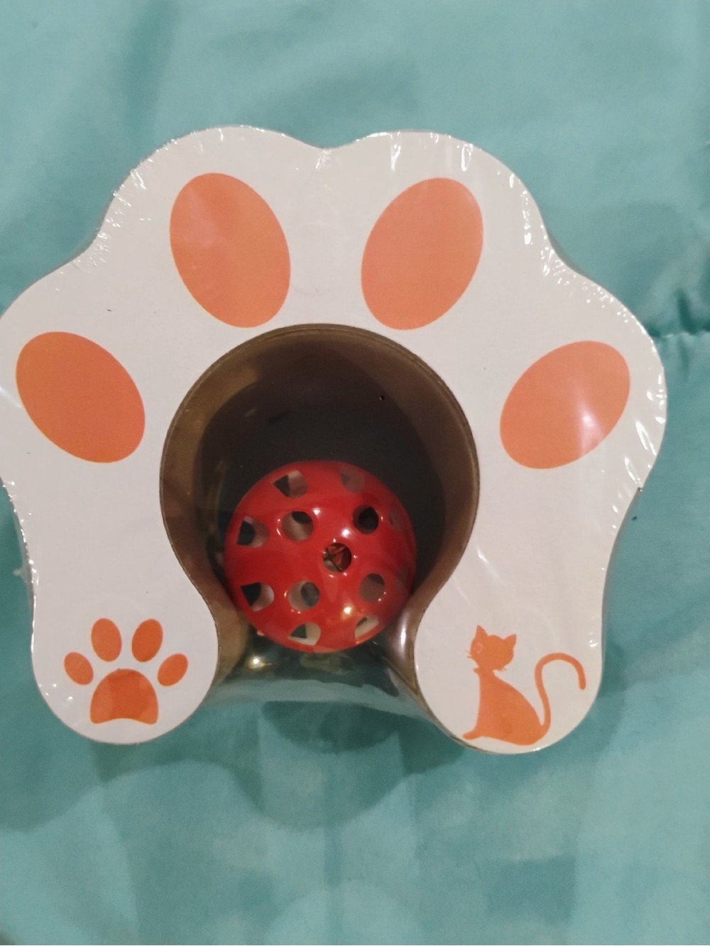 Interactive Paw-Shaped Cat Treat Dispenser with Red Bell Ball -